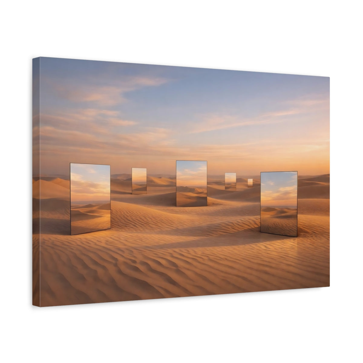 Side Mockup 3. Nature Desert Mirrors Orange Desert Sunset shown as stretched canvas wall art