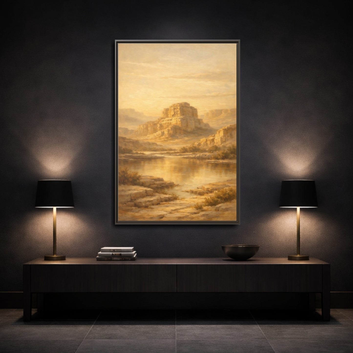 Mockup 2. Nature Desert Mountain Golden Desert shown as stretched canvas wall art
