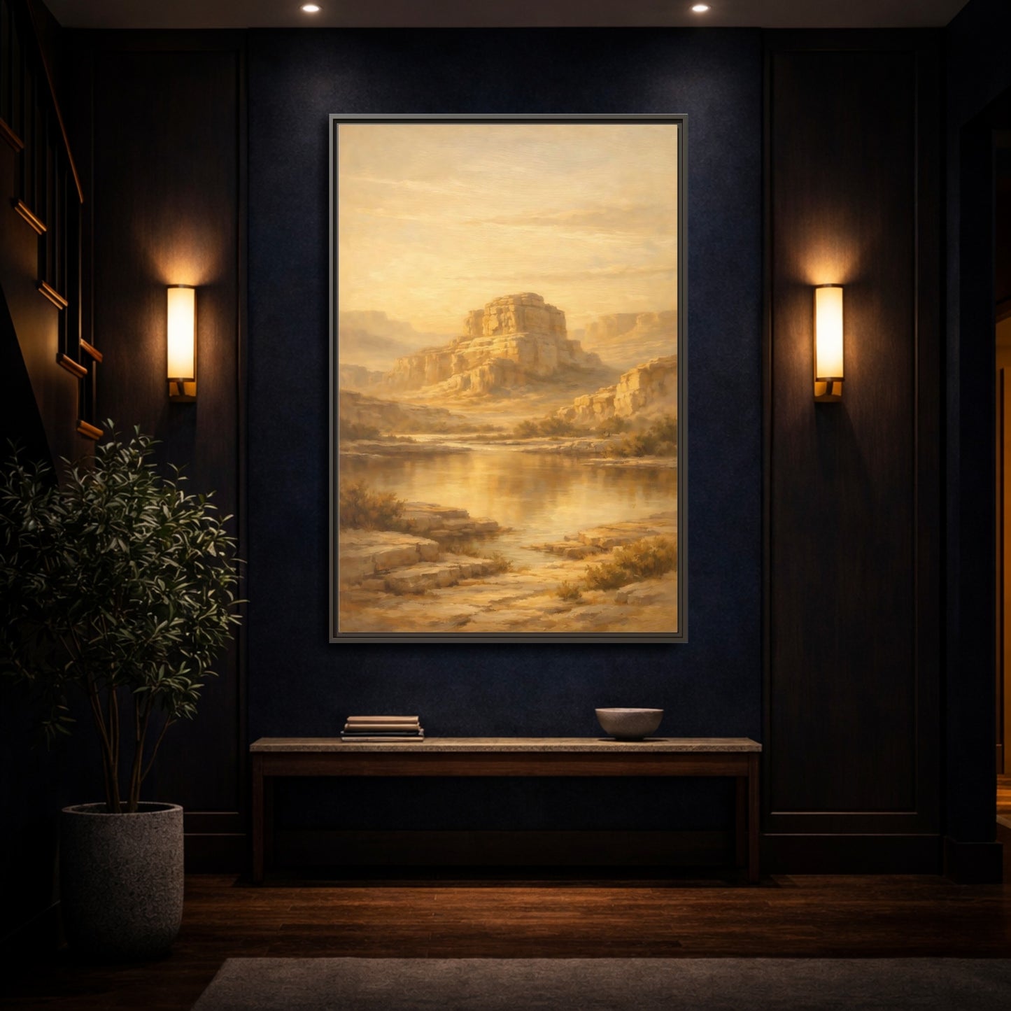 Mockup 3. Nature Desert Mountain Golden Desert shown as stretched canvas wall art