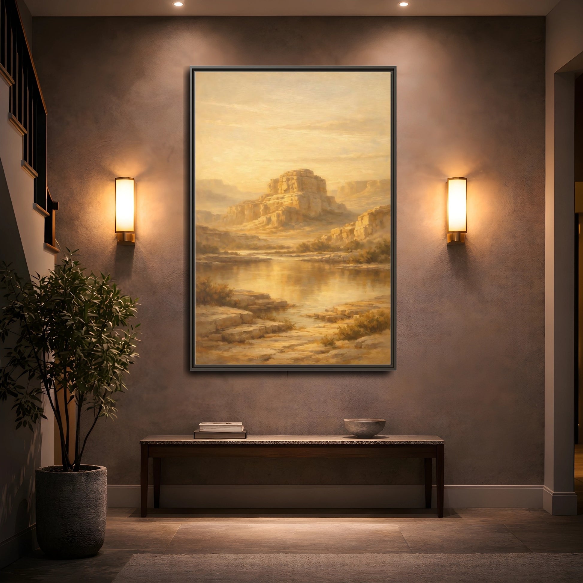 Mockup 4. Nature Desert Mountain Golden Desert shown as stretched canvas wall art