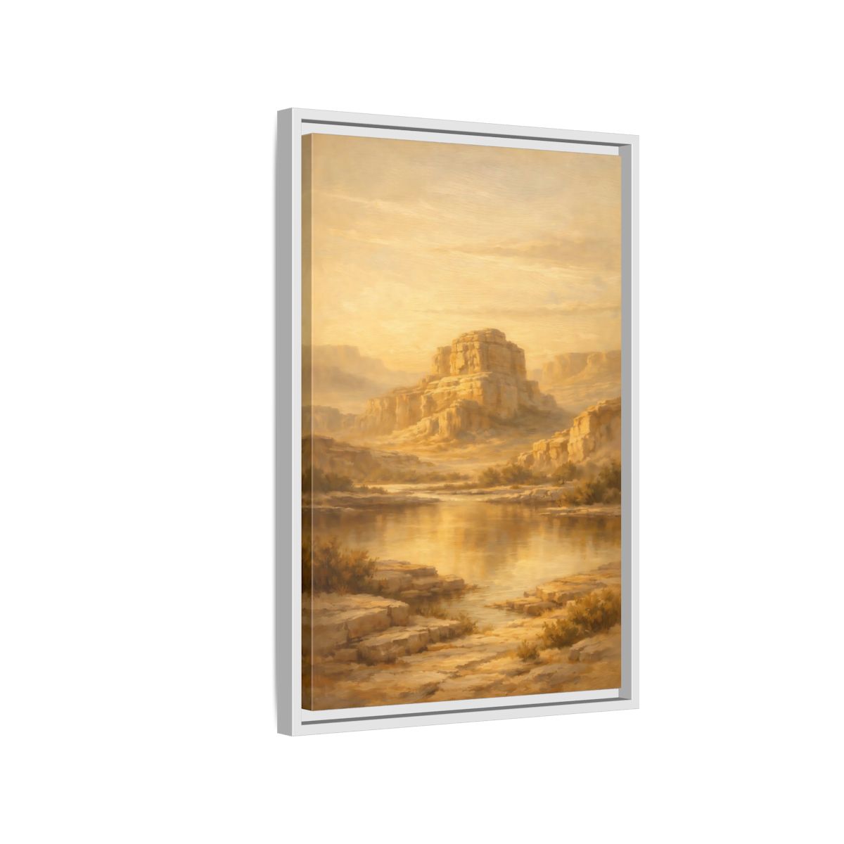 Side Mockup 1. Nature Desert Mountain Golden Desert shown as stretched canvas wall art