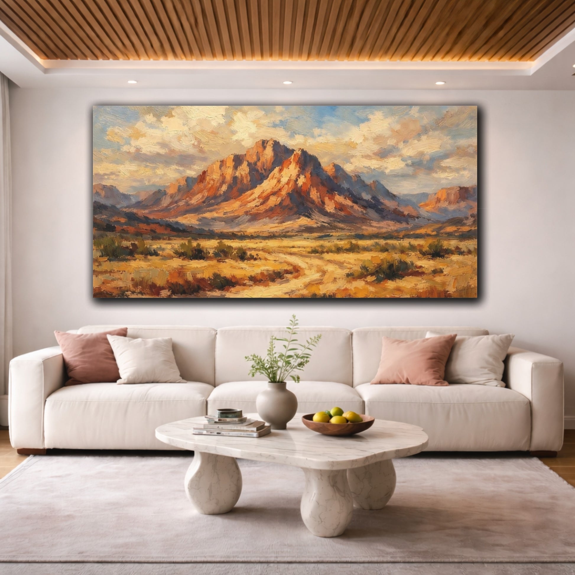 Mockup 3. Nature Desert Mountain Warm Desert shown as stretched canvas wall art