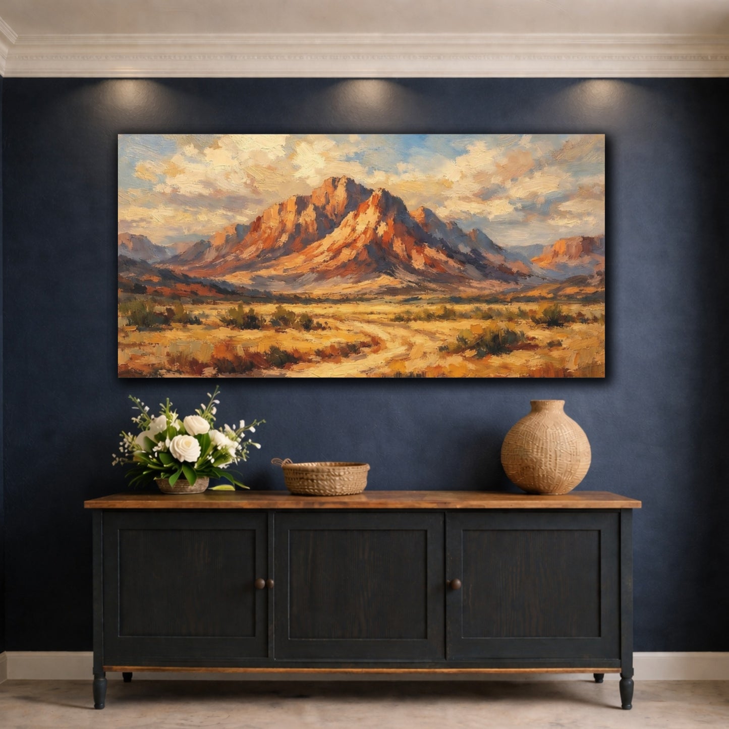Mockup 4. Nature Desert Mountain Warm Desert shown as stretched canvas wall art