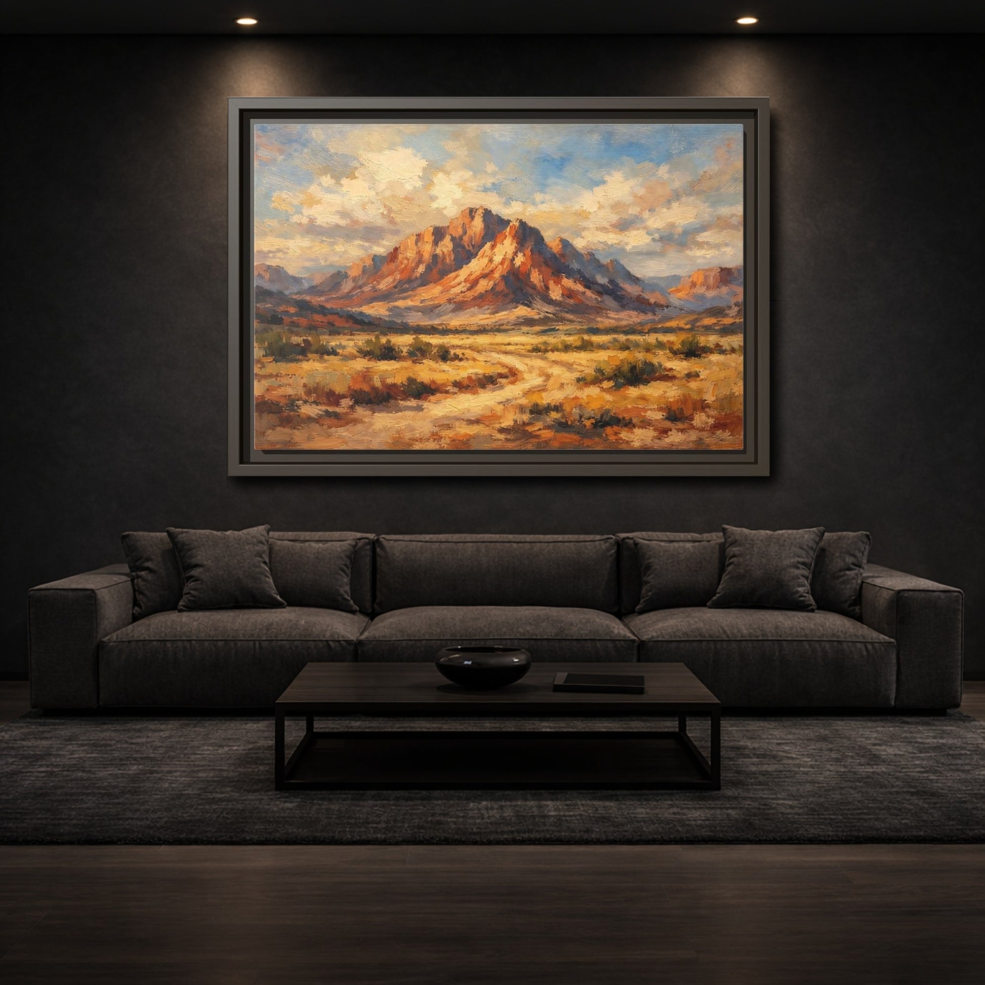 Mockup 2. Nature Desert Mountain Warm Tones Mountain shown as stretched canvas wall art