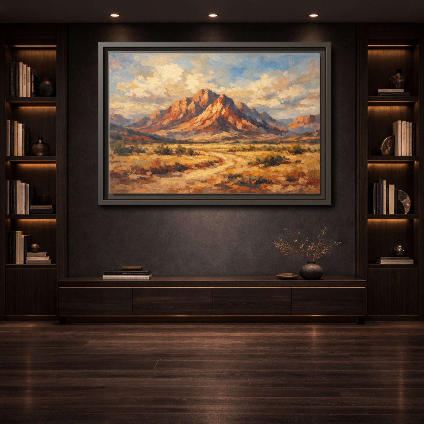 Mockup 3. Nature Desert Mountain Warm Tones Mountain shown as stretched canvas wall art