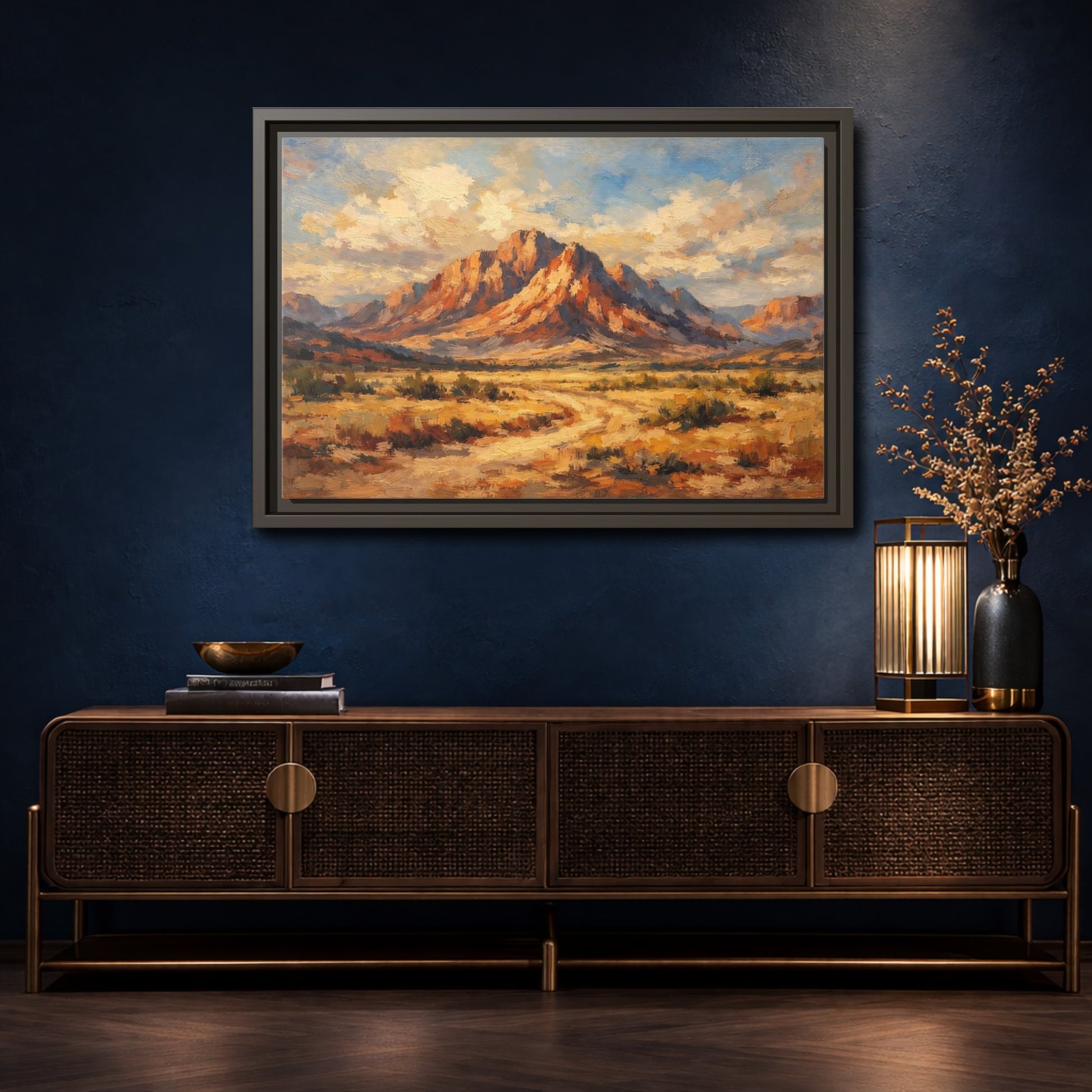 Mockup 4. Nature Desert Mountain Warm Tones Mountain shown as stretched canvas wall art