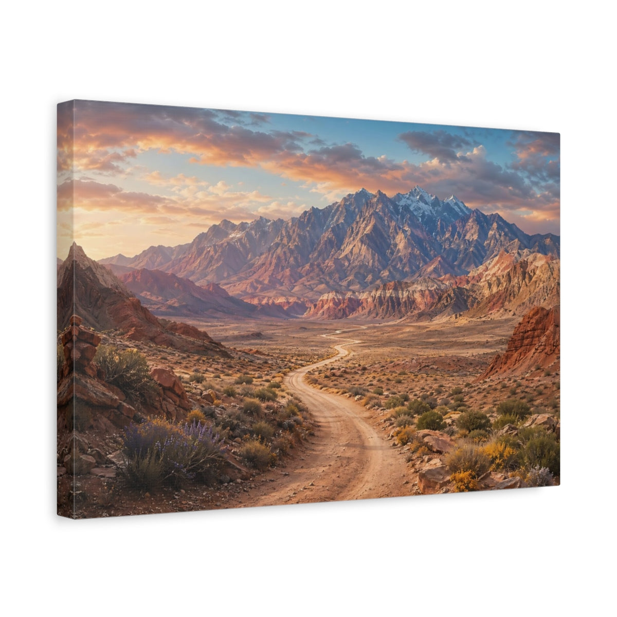 Side Mockup 4. Nature Desert Mountains Desert Mountain shown as stretched canvas wall art