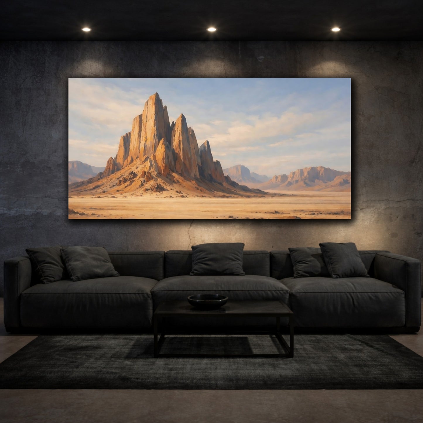 Mockup 2. Nature Desert Mountains Desert Landscape Beige shown as stretched canvas wall art