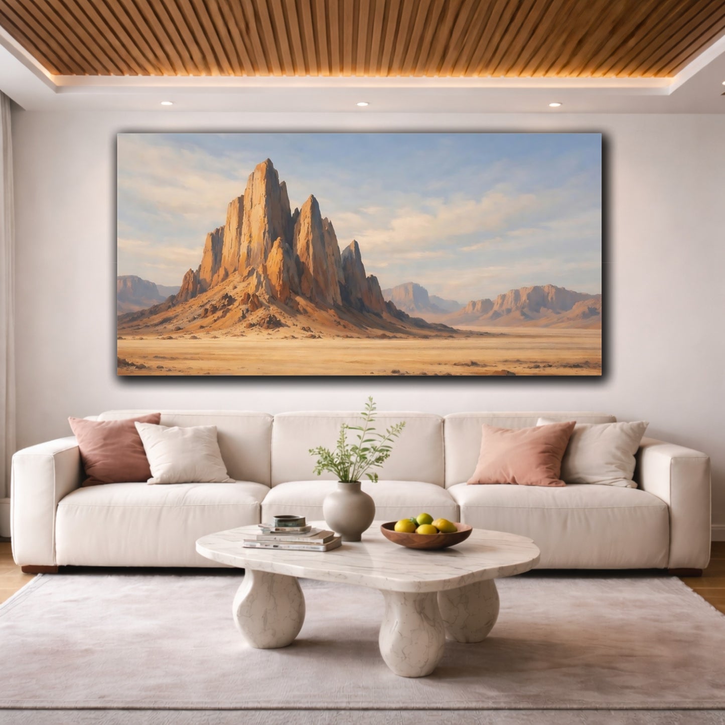 Mockup 3. Nature Desert Mountains Desert Landscape Beige shown as stretched canvas wall art