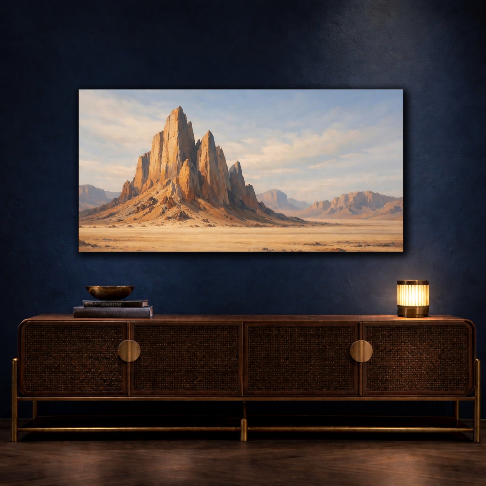 Mockup 4. Nature Desert Mountains Desert Landscape Beige shown as stretched canvas wall art
