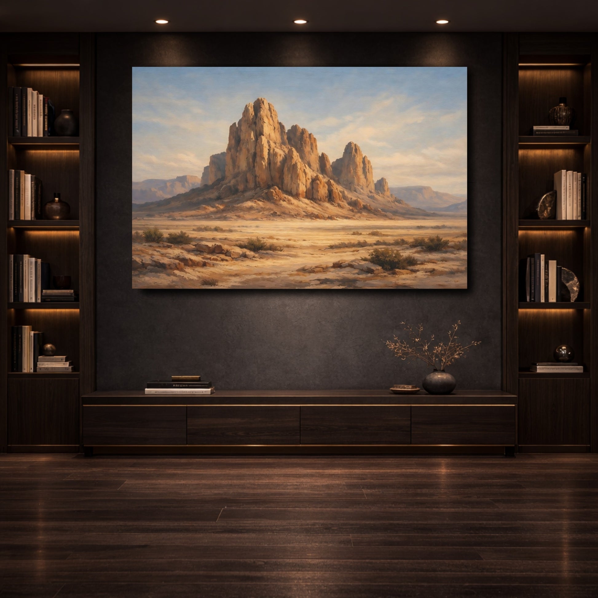 Mockup 3. Nature Desert Mountains Desert Landscape shown as stretched canvas wall art