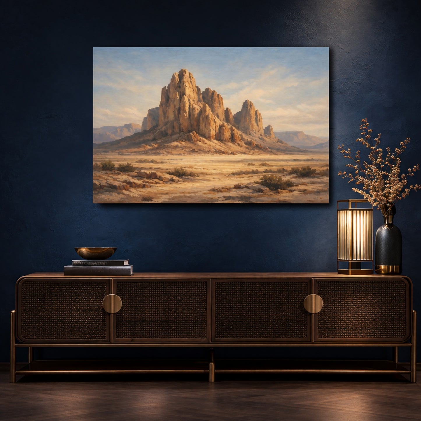 Mockup 4. Nature Desert Mountains Desert Landscape shown as stretched canvas wall art