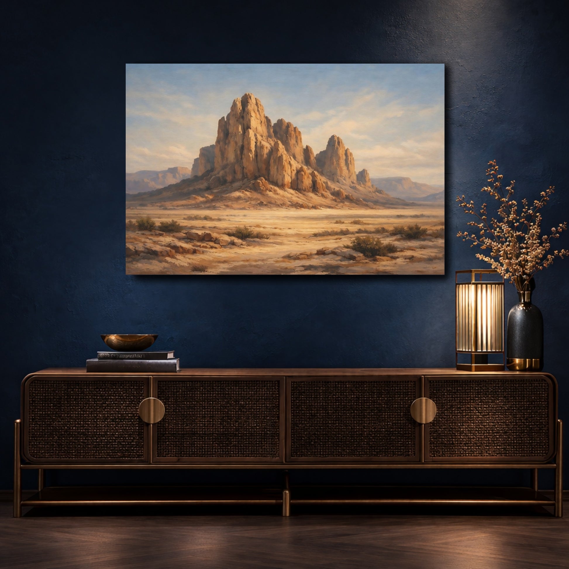 Mockup 4. Nature Desert Mountains Desert Landscape shown as stretched canvas wall art