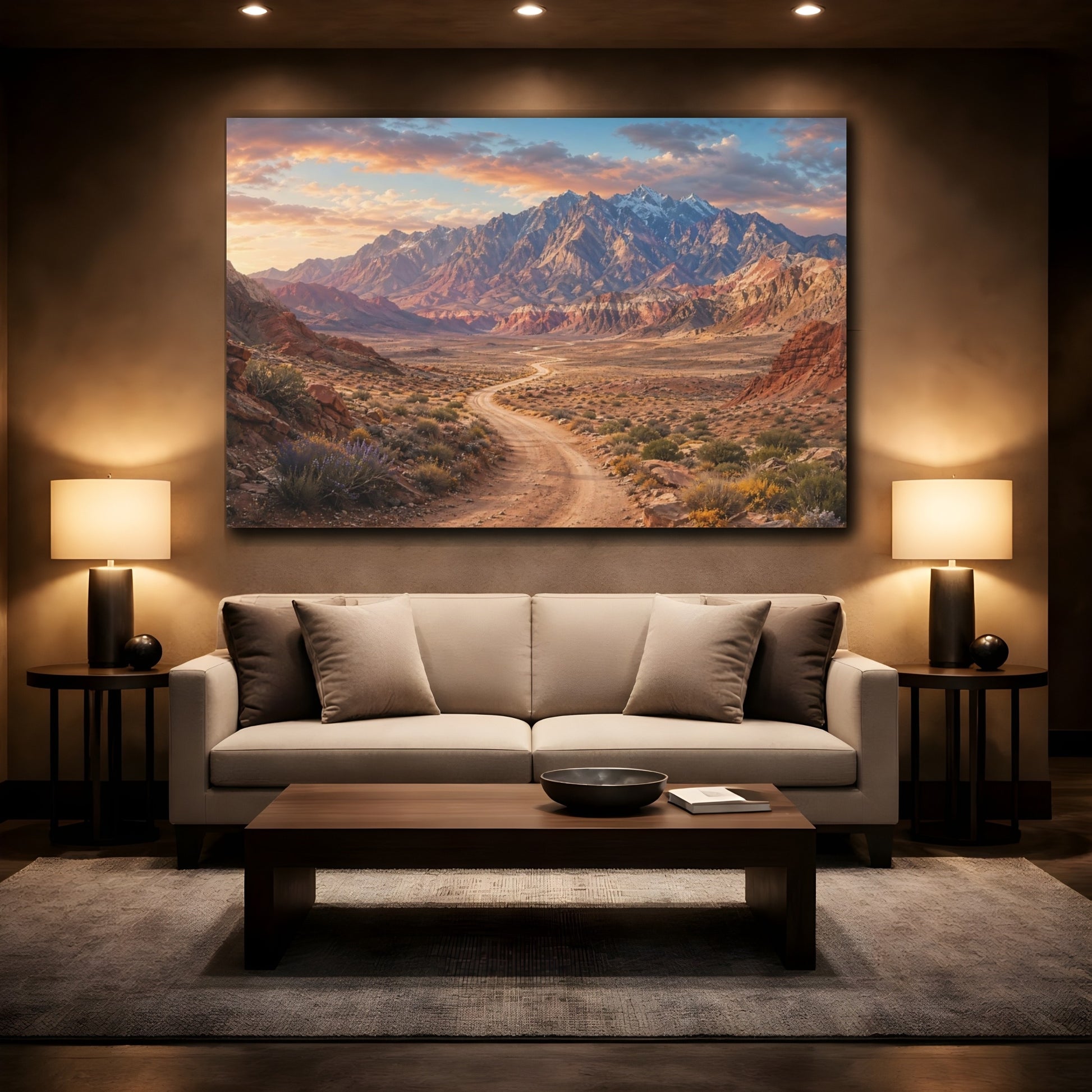 Mockup 2. Nature Desert Mountains Desert Mountain shown as stretched canvas wall art