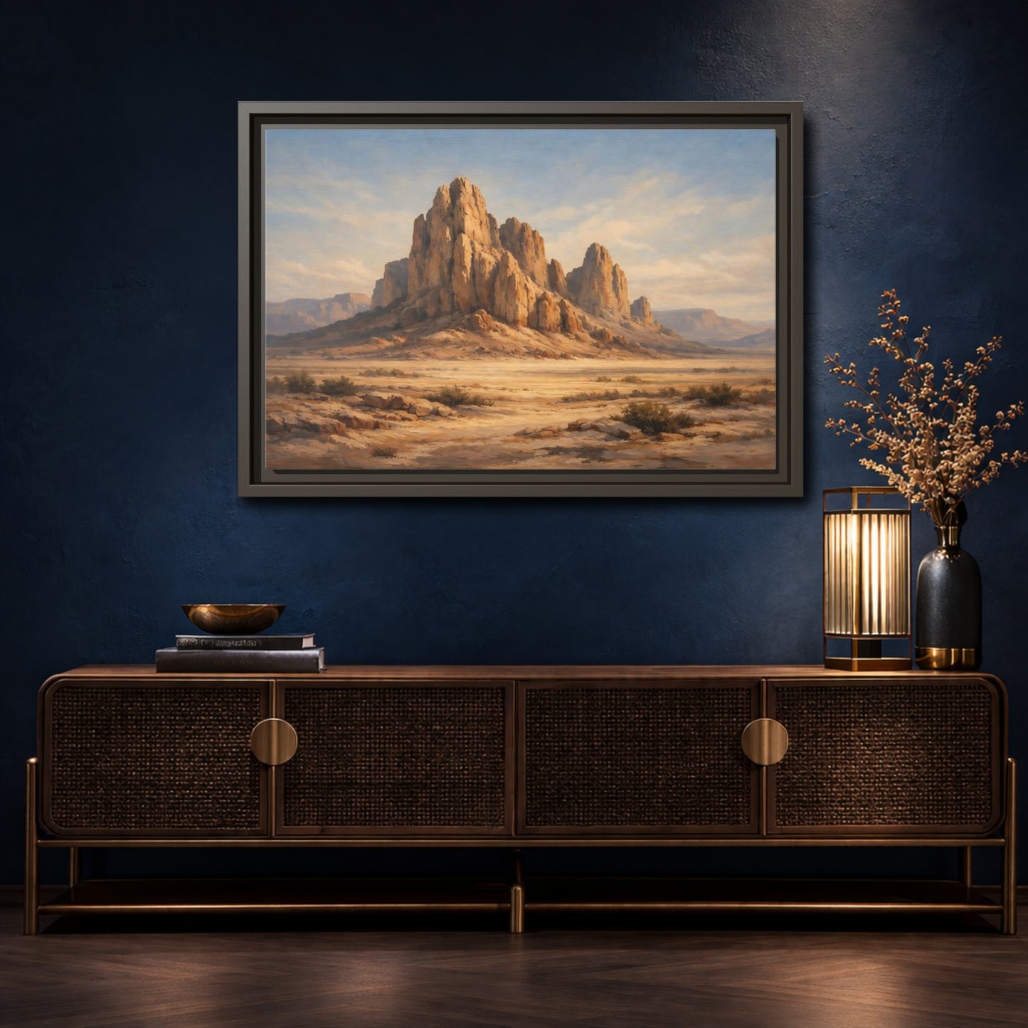 Mockup 4. Nature Desert Mountains Desert Mountain shown as stretched canvas wall art