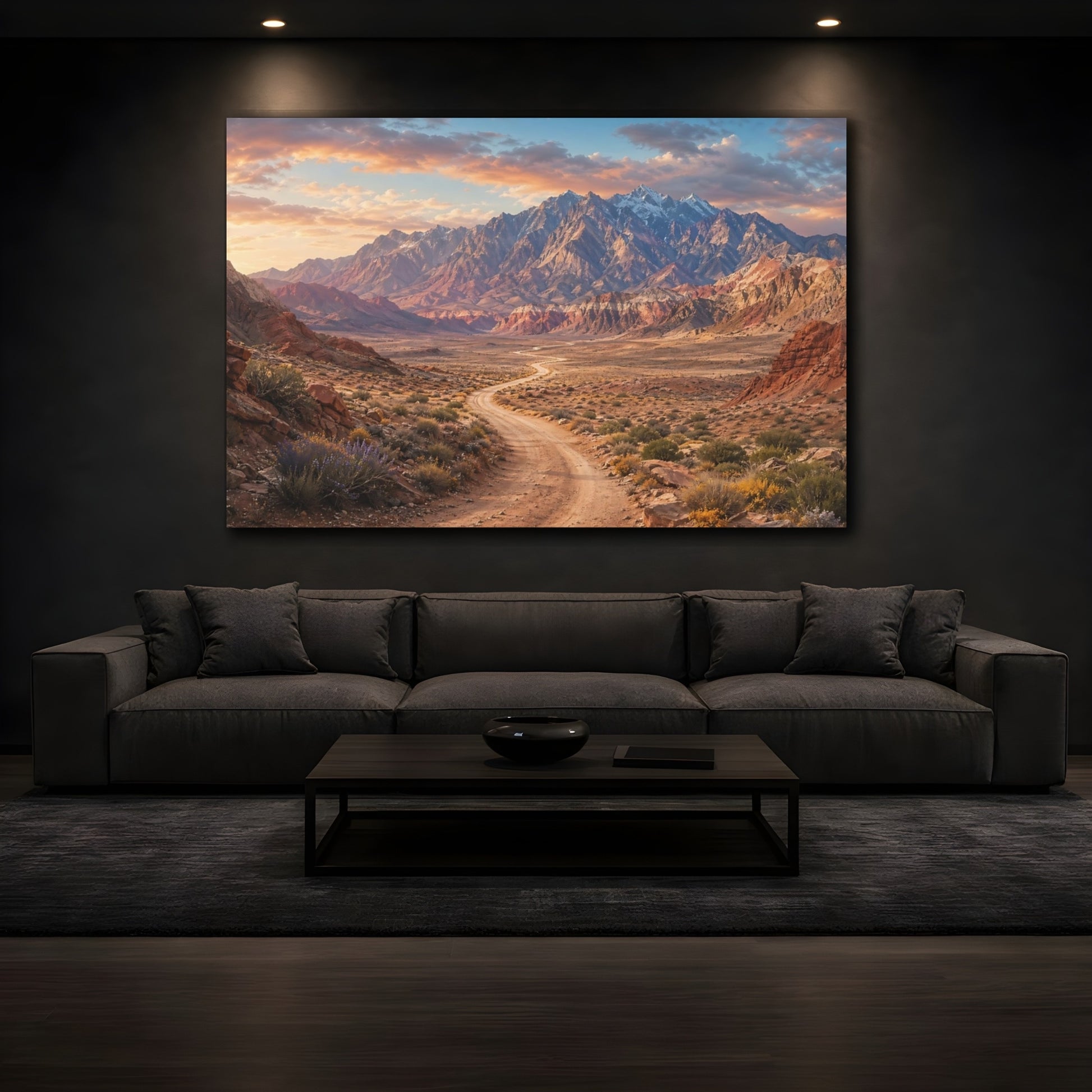 Mockup 4. Nature Desert Mountains Desert Mountain shown as stretched canvas wall art