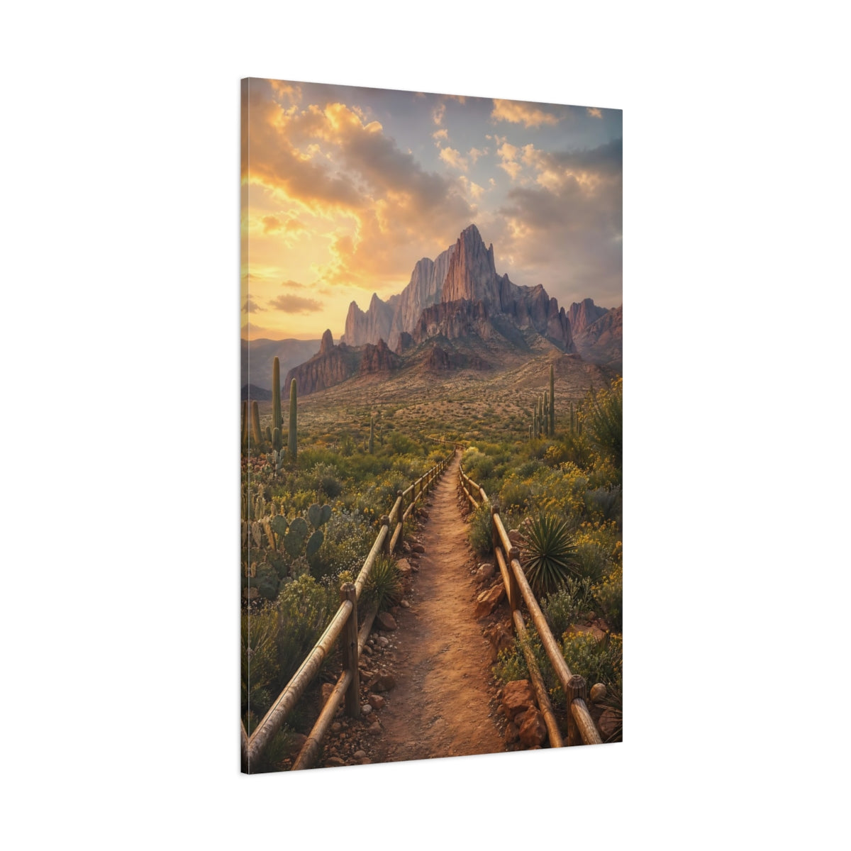 Side Mockup 1. Nature Desert Mountains Golden Desert shown as stretched canvas wall art