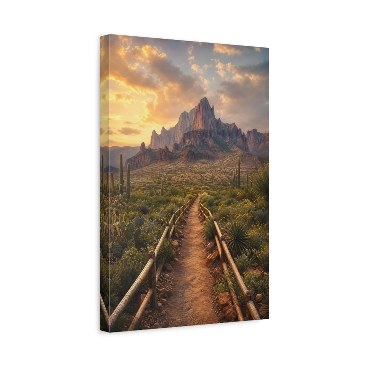 Side Mockup 4. Nature Desert Mountains Golden Desert shown as stretched canvas wall art