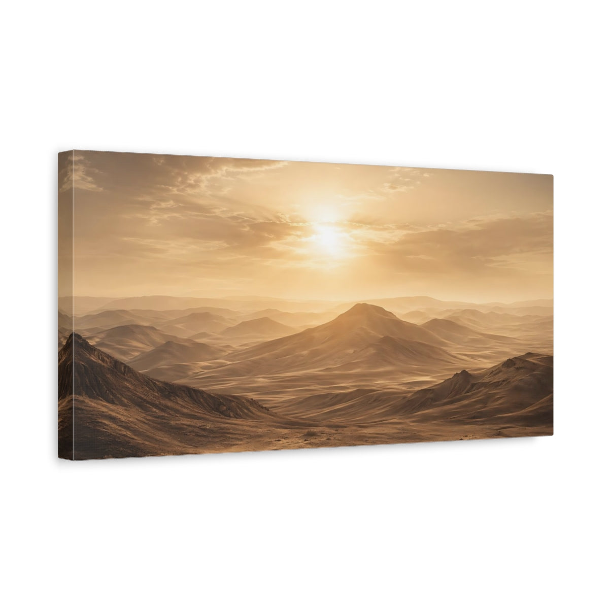 Side Mockup 3. Nature Desert Mountains Golden Desert shown as stretched canvas wall art
