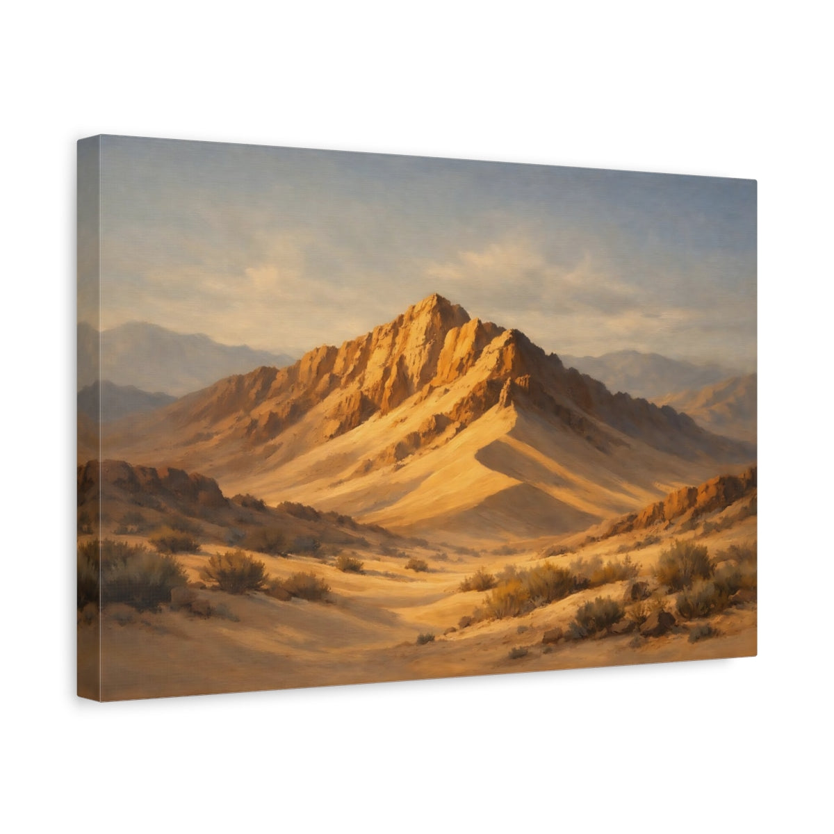 Side Mockup 4. Nature Desert Mountains Golden Mountains shown as stretched canvas wall art
