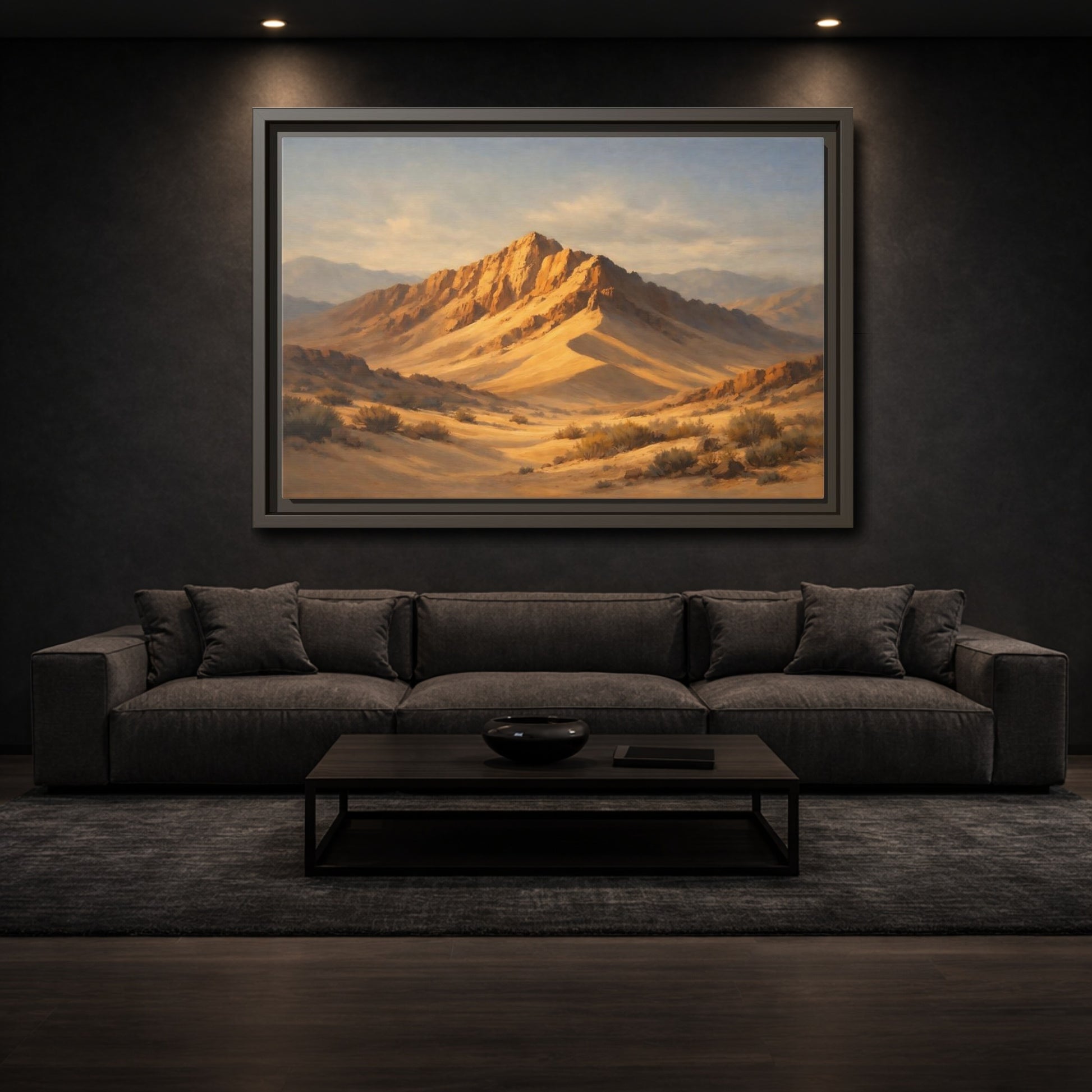 Mockup 2. Nature Desert Mountains Golden Desert Landscape shown as stretched canvas wall art