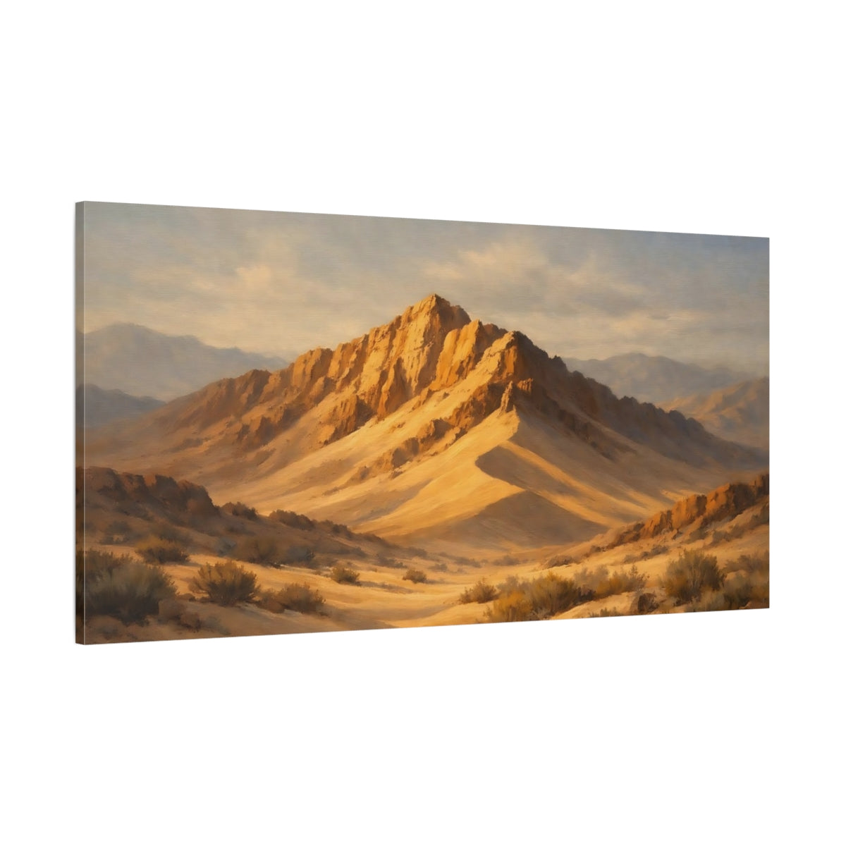 Main Mockup. Nature Desert Mountains Golden Desert Mountains shown as stretched canvas wall art