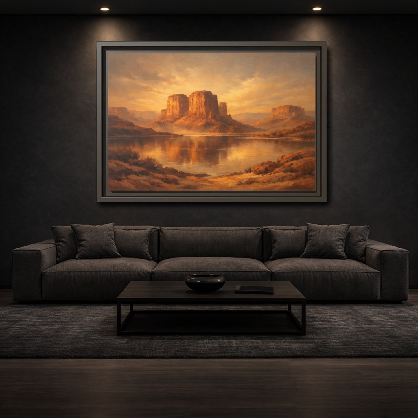 Mockup 2. Nature Desert Mountains Golden Desert shown as stretched canvas wall art