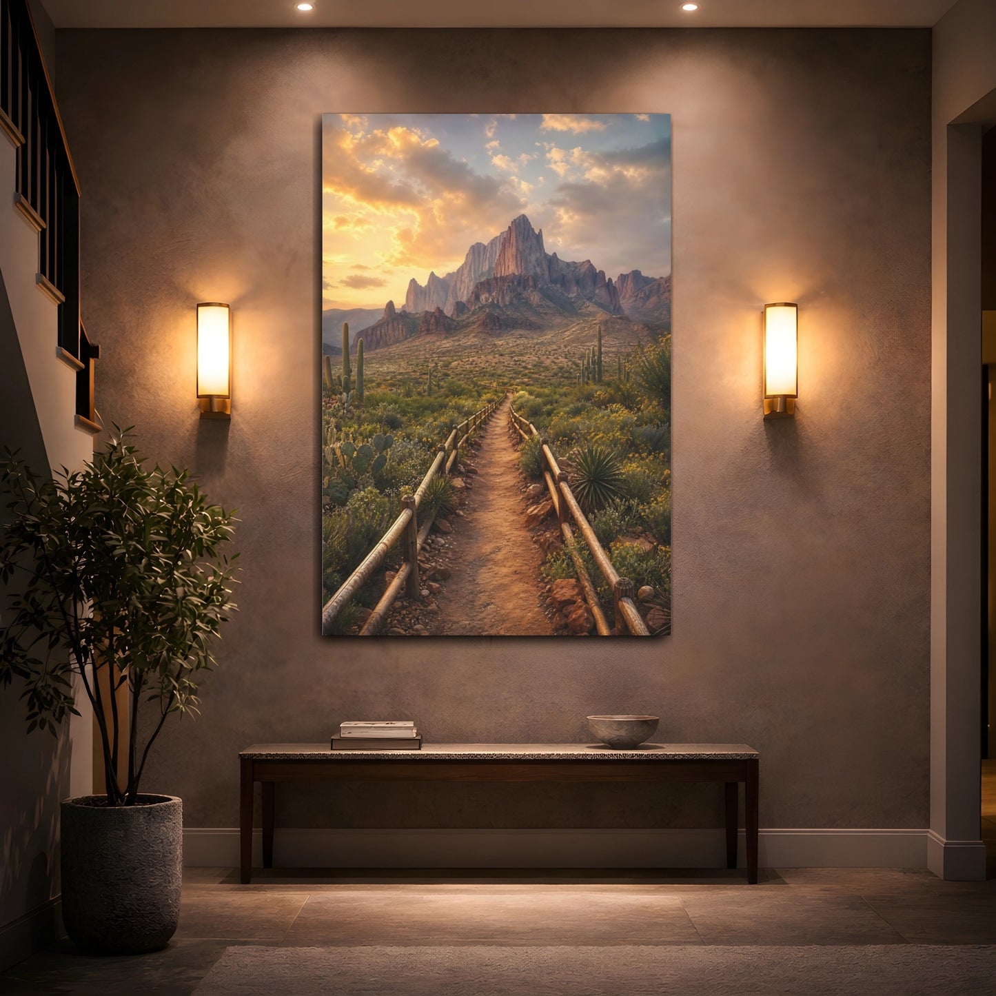 Mockup 2. Nature Desert Mountains Golden Desert shown as stretched canvas wall art