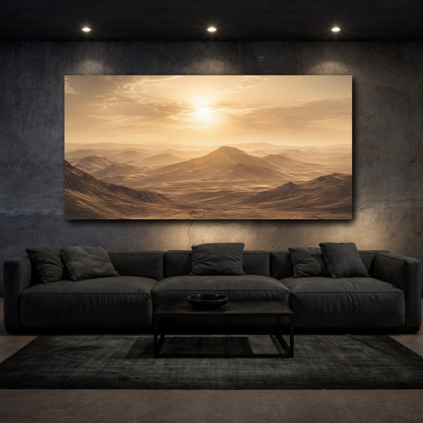 Mockup 2. Nature Desert Mountains Golden Desert shown as stretched canvas wall art