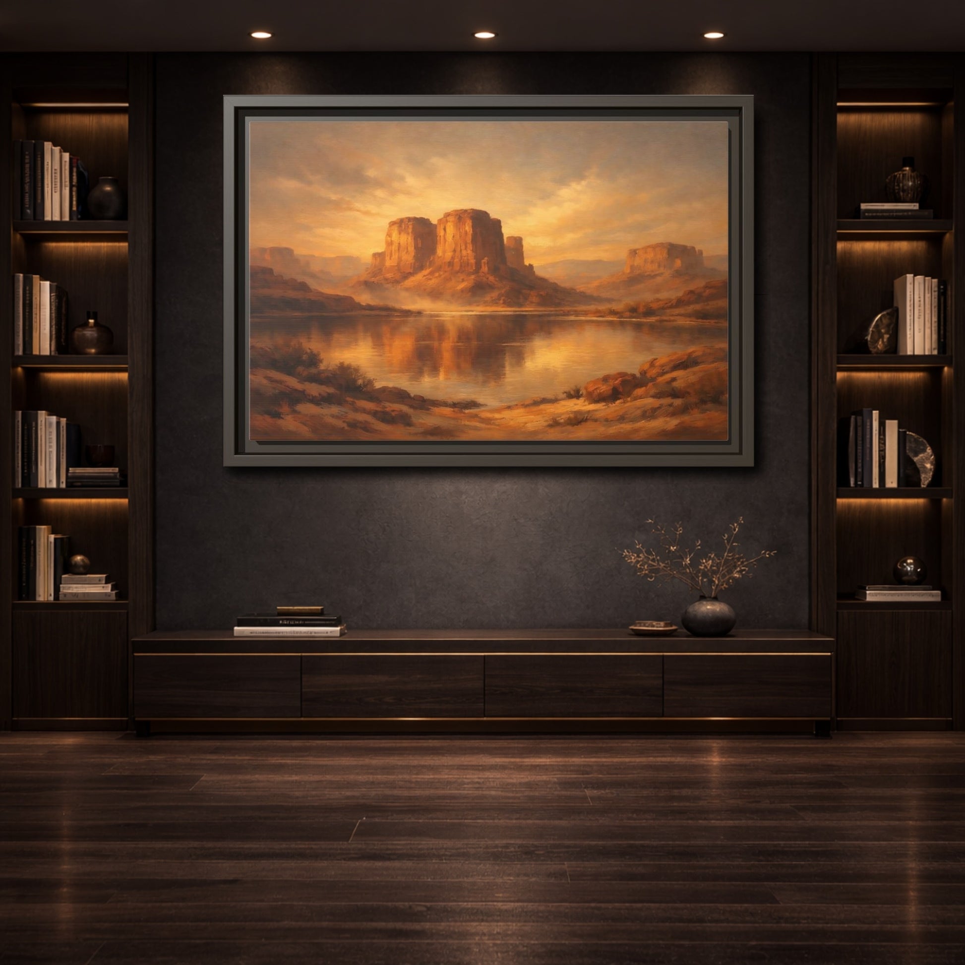Mockup 3. Nature Desert Mountains Golden Desert shown as stretched canvas wall art