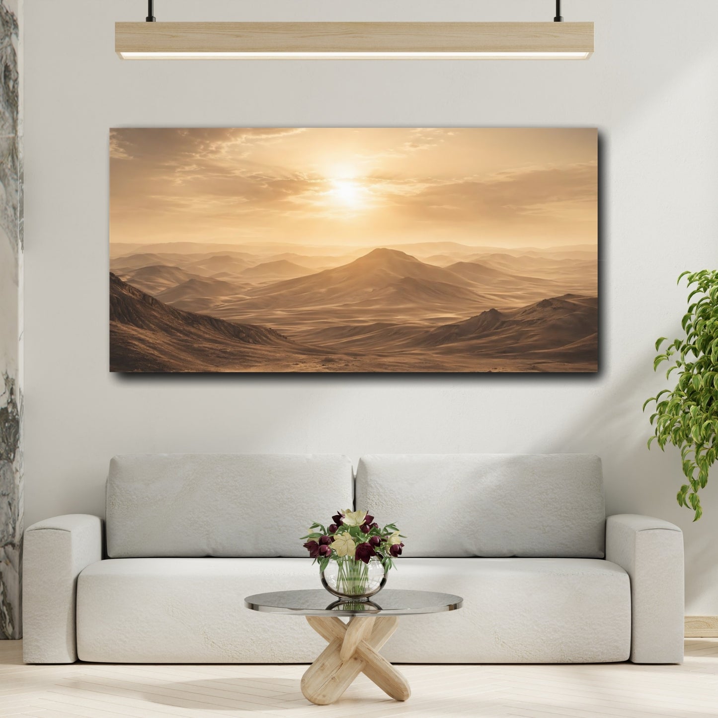 Mockup 3. Nature Desert Mountains Golden Desert shown as stretched canvas wall art
