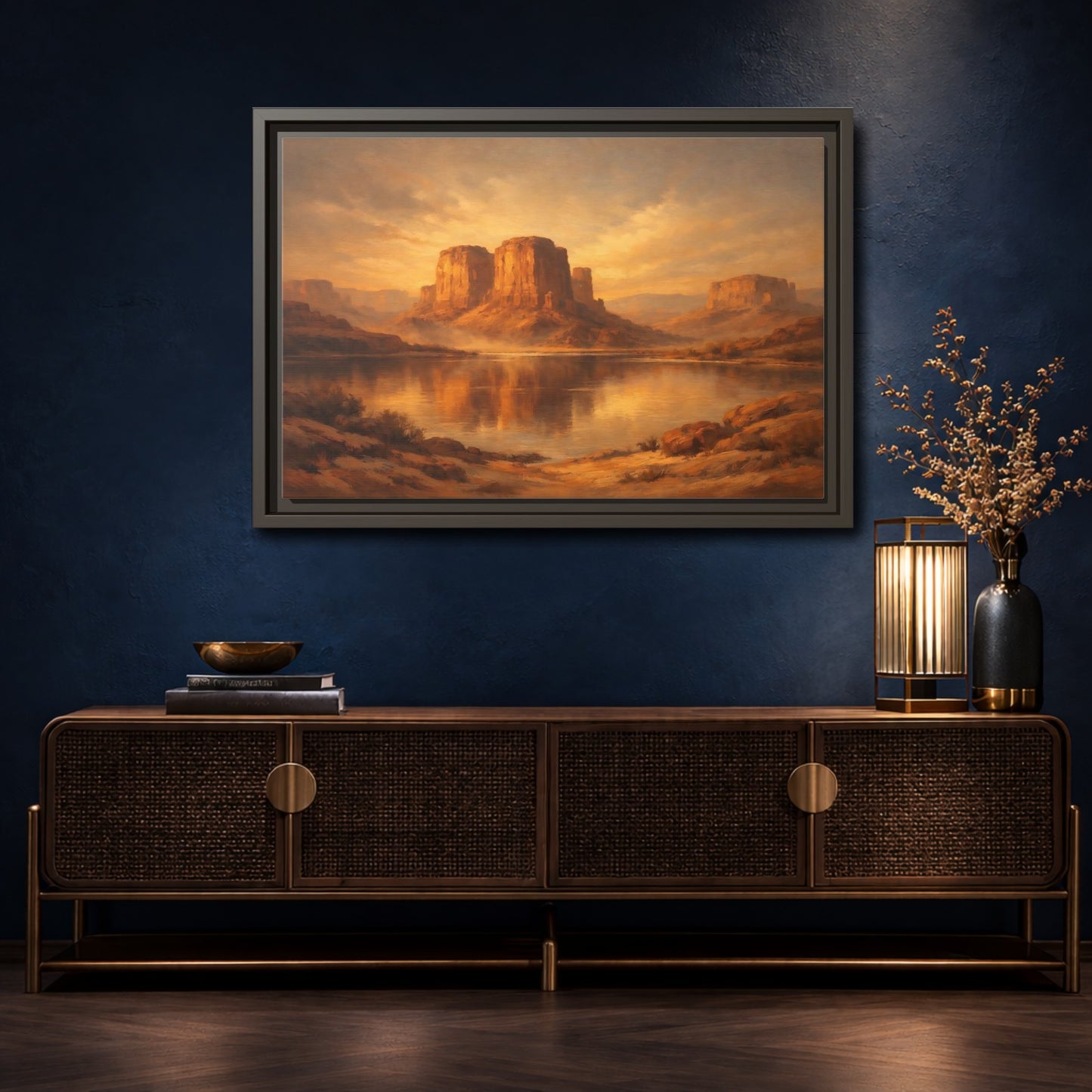 Mockup 4. Nature Desert Mountains Golden Desert shown as stretched canvas wall art