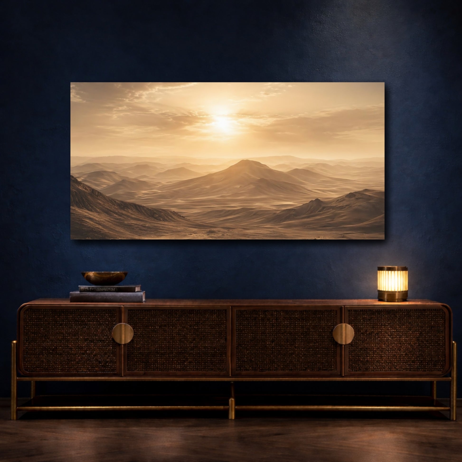 Mockup 4. Nature Desert Mountains Golden Desert shown as stretched canvas wall art