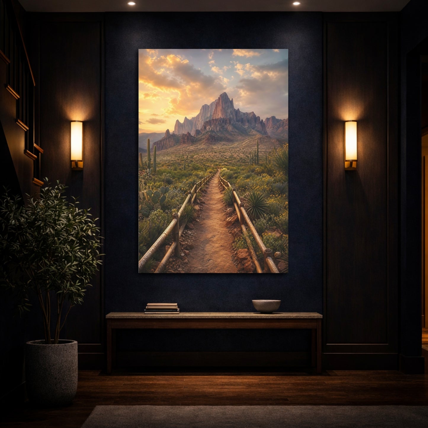 Mockup 4. Nature Desert Mountains Golden Desert shown as stretched canvas wall art