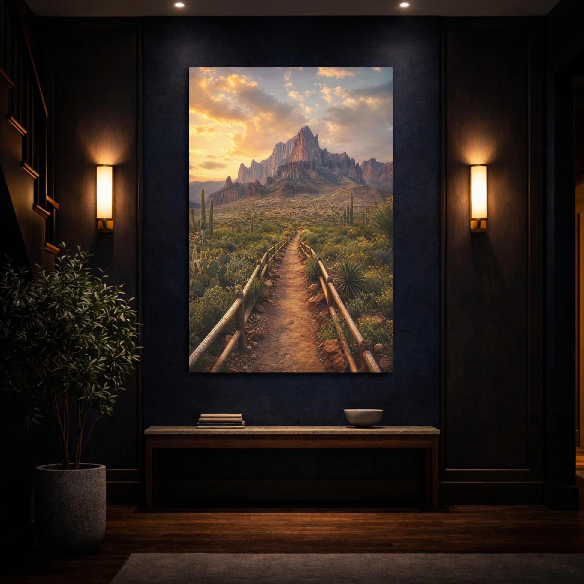 Mockup 4. Nature Desert Mountains Golden Desert shown as stretched canvas wall art