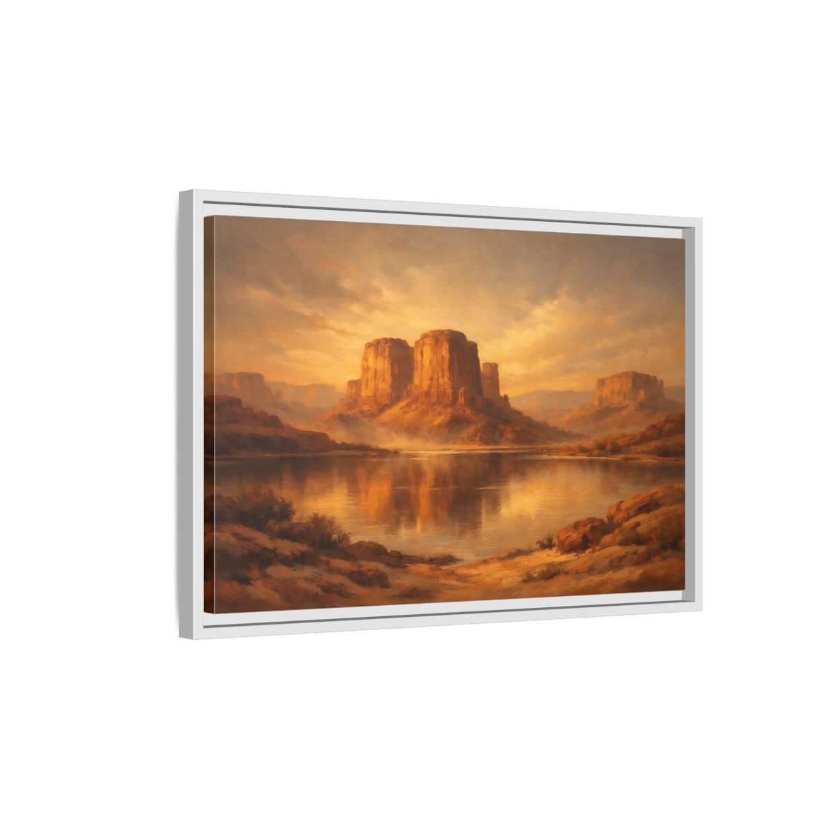 Side Mockup 1. Nature Desert Mountains Golden Desert shown as stretched canvas wall art