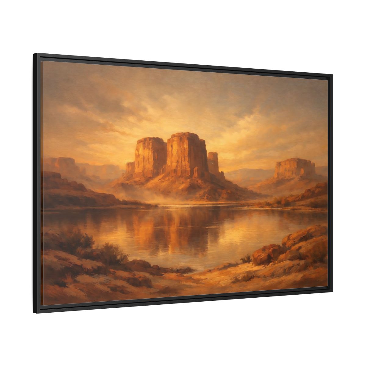 Side Mockup 12. Nature Desert Mountains Golden Desert shown as stretched canvas wall art