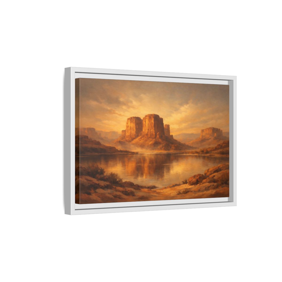 Side Mockup 4. Nature Desert Mountains Golden Desert shown as stretched canvas wall art