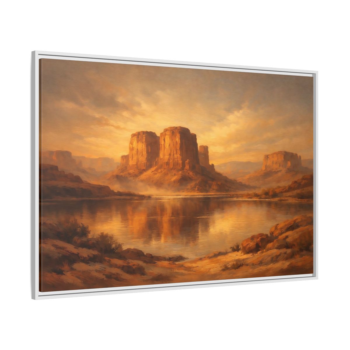 Side Mockup 7. Nature Desert Mountains Golden Desert shown as stretched canvas wall art