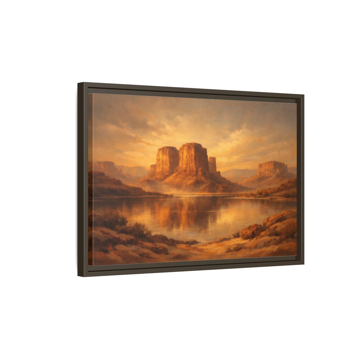 Side Mockup 2. Nature Desert Mountains Golden Desert shown as stretched canvas wall art
