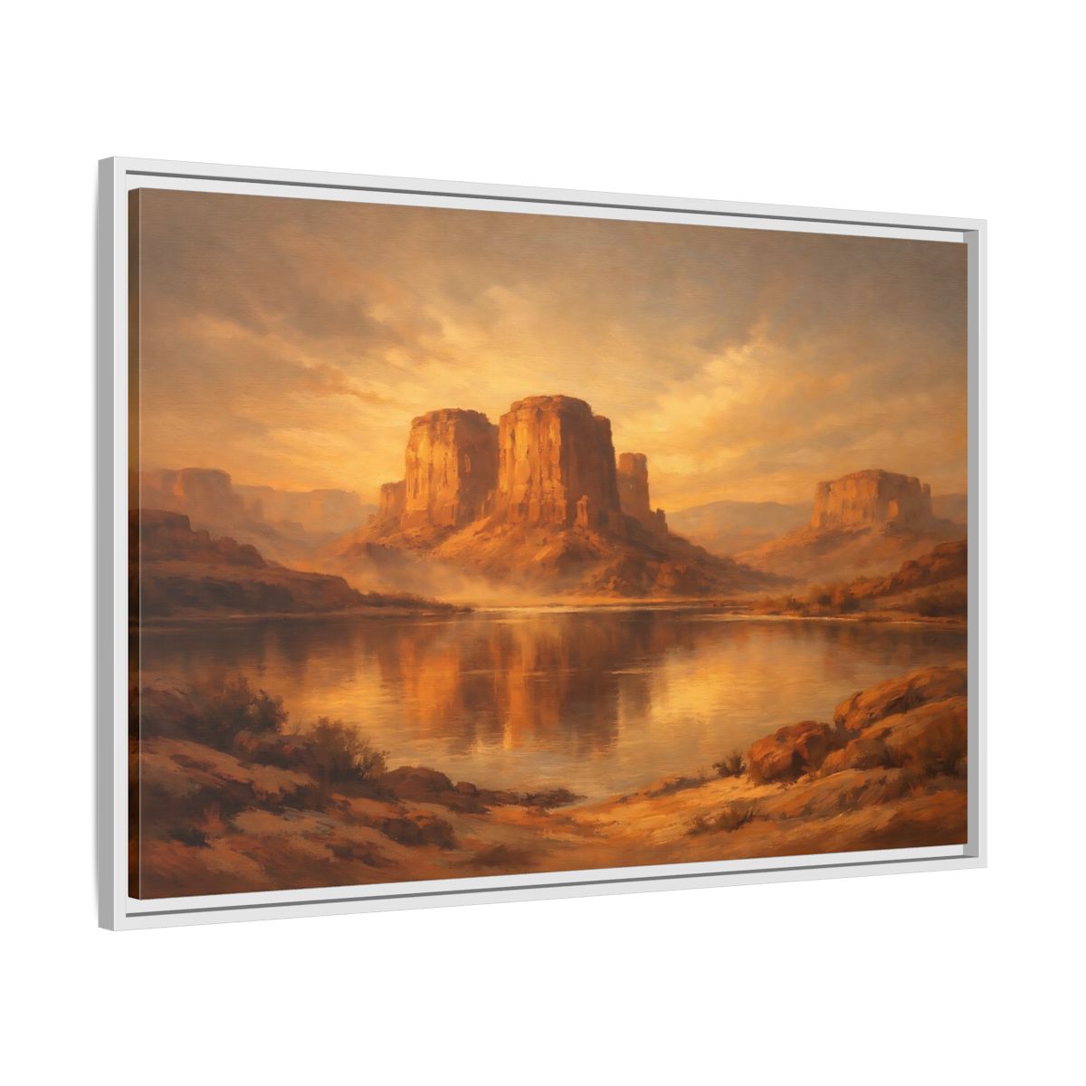 Side Mockup 8. Nature Desert Mountains Golden Desert shown as stretched canvas wall art