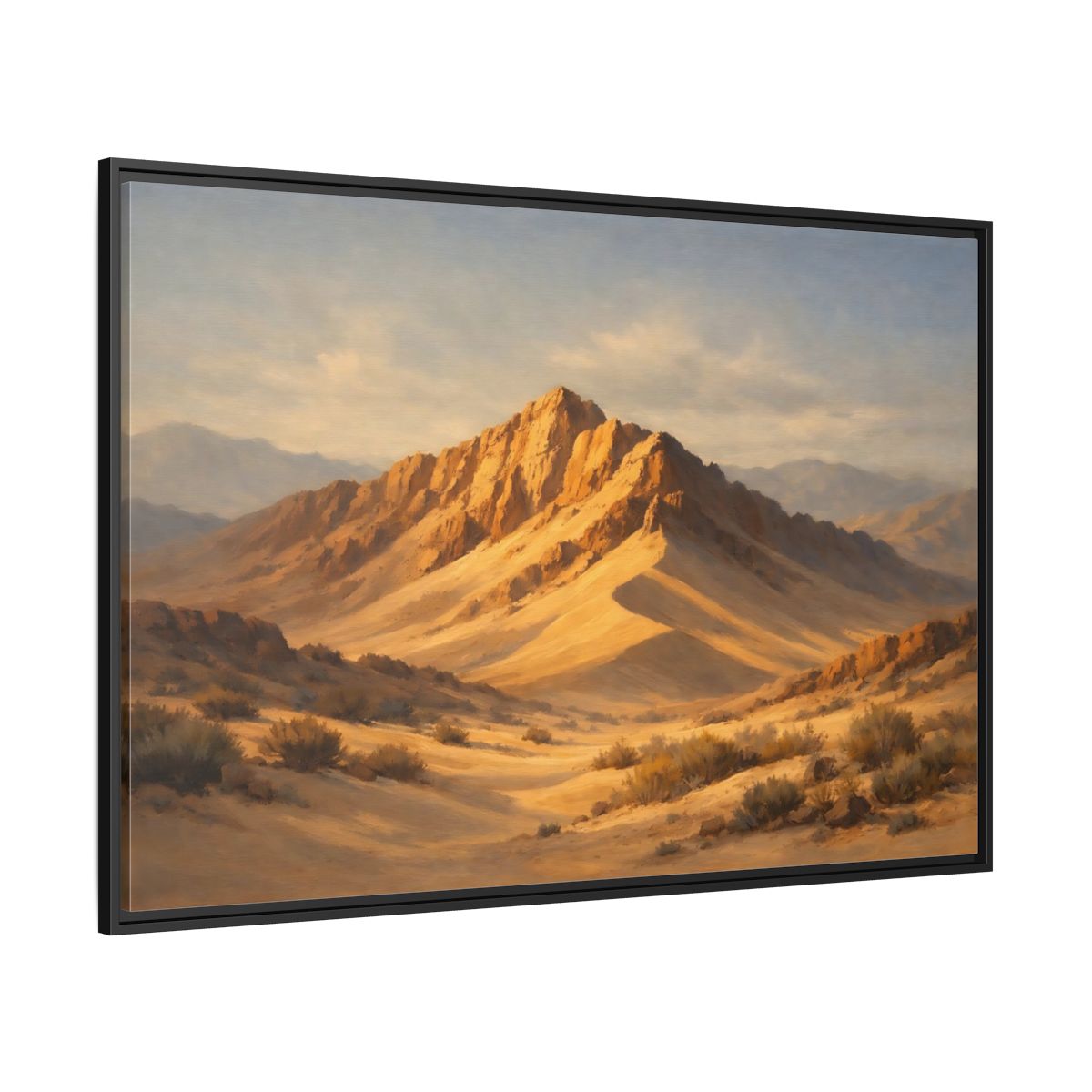 Side Mockup 12. Nature Desert Mountains Golden Desert Landscape shown as stretched canvas wall art