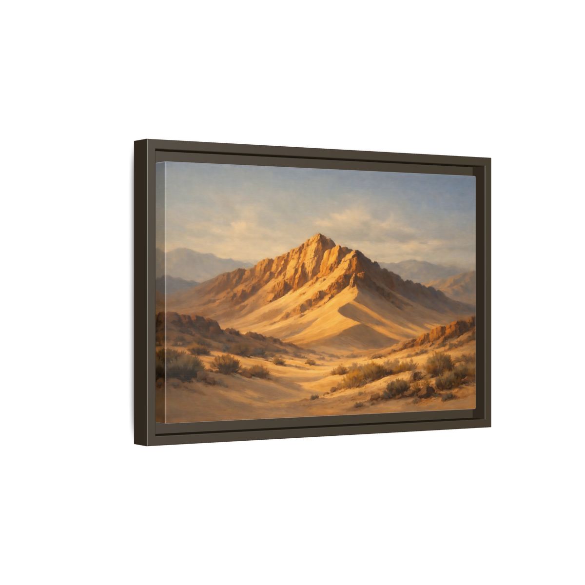 Side Mockup 5. Nature Desert Mountains Golden Desert Landscape shown as stretched canvas wall art