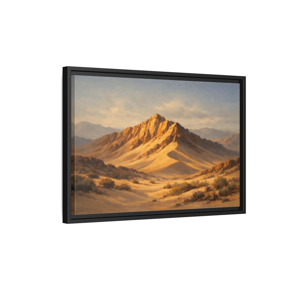 Side Mockup 3. Nature Desert Mountains Golden Desert Landscape shown as stretched canvas wall art