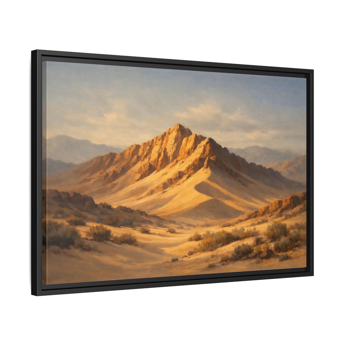 Side Mockup 14. Nature Desert Mountains Golden Desert Landscape shown as stretched canvas wall art
