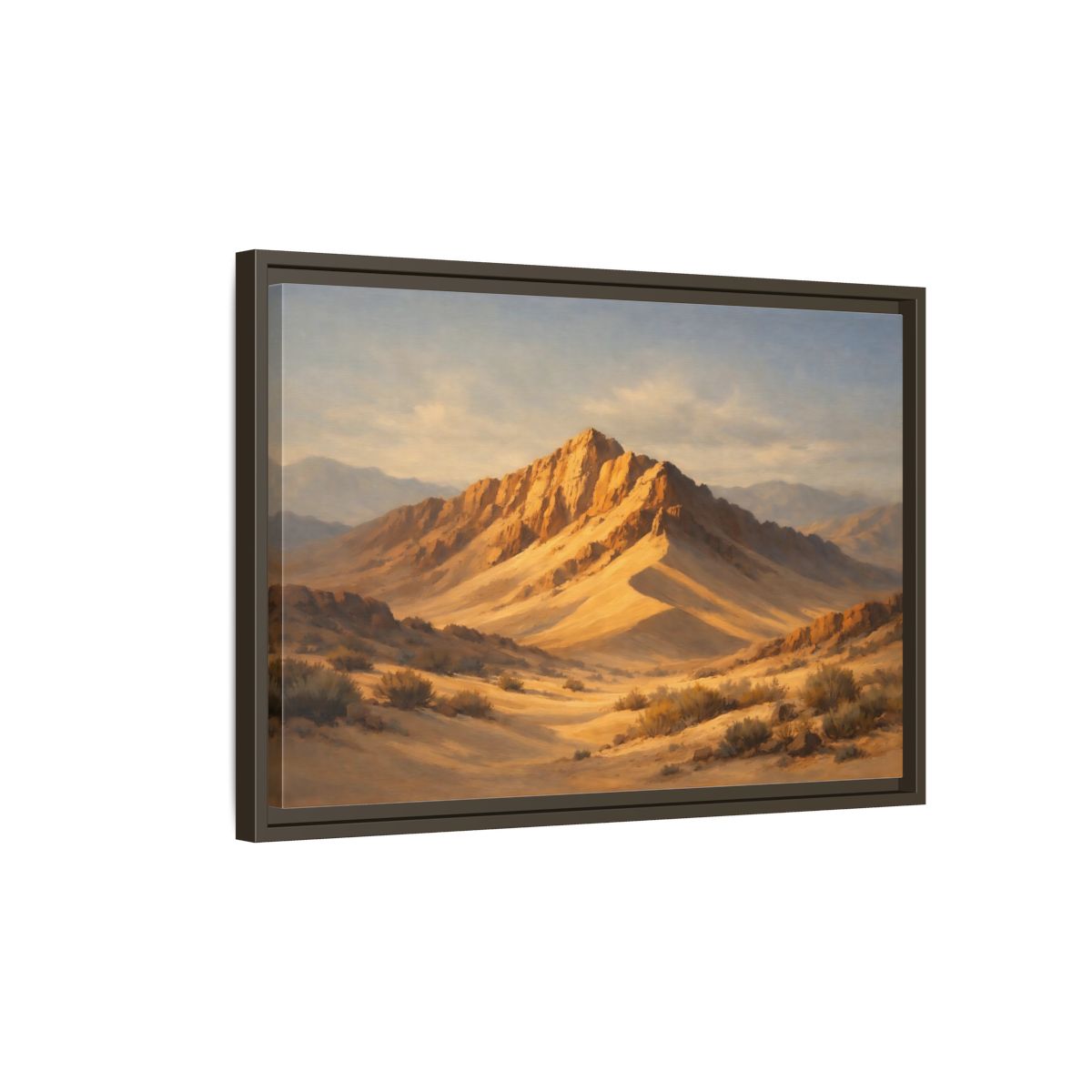 Side Mockup 2. Nature Desert Mountains Golden Desert Landscape shown as stretched canvas wall art