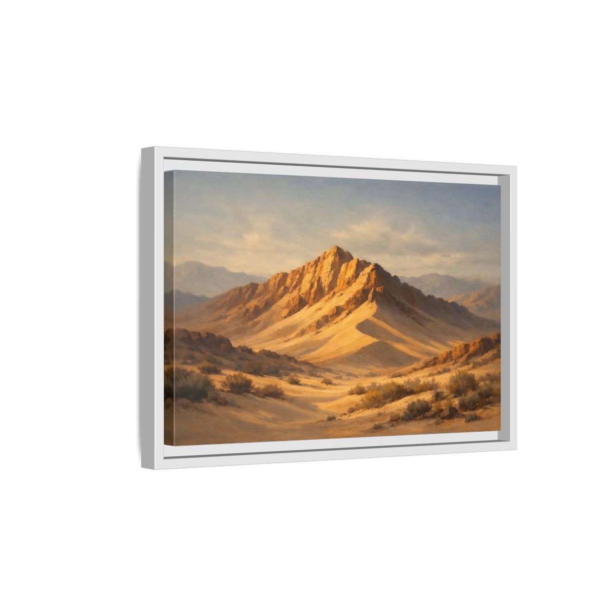 Side Mockup 4. Nature Desert Mountains Golden Desert Landscape shown as stretched canvas wall art