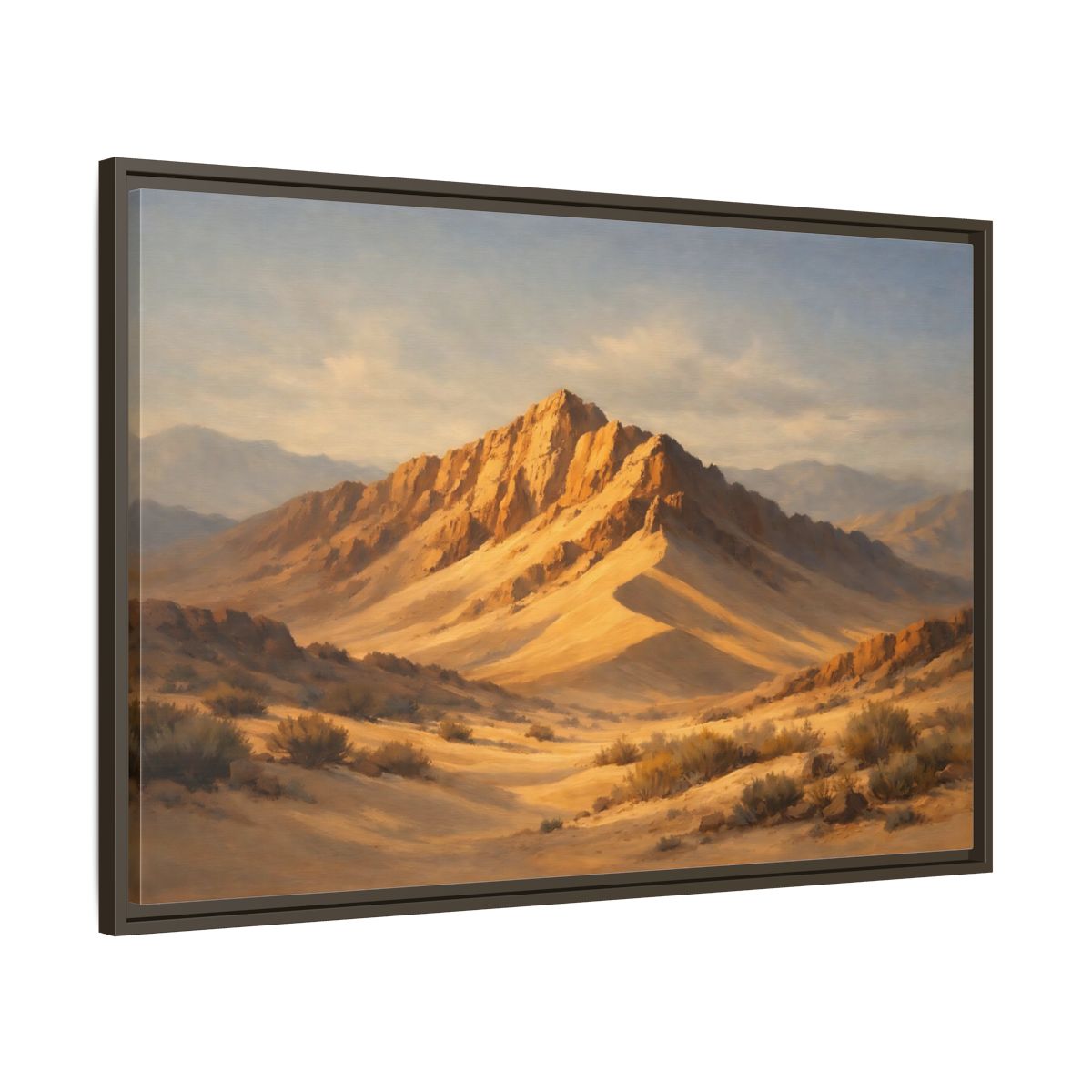 Side Mockup 9. Nature Desert Mountains Golden Desert Landscape shown as stretched canvas wall art