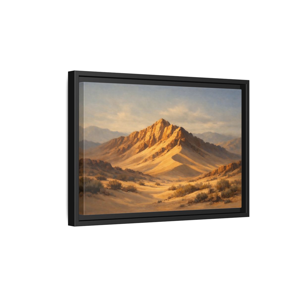 Side Mockup 6. Nature Desert Mountains Golden Desert Landscape shown as stretched canvas wall art