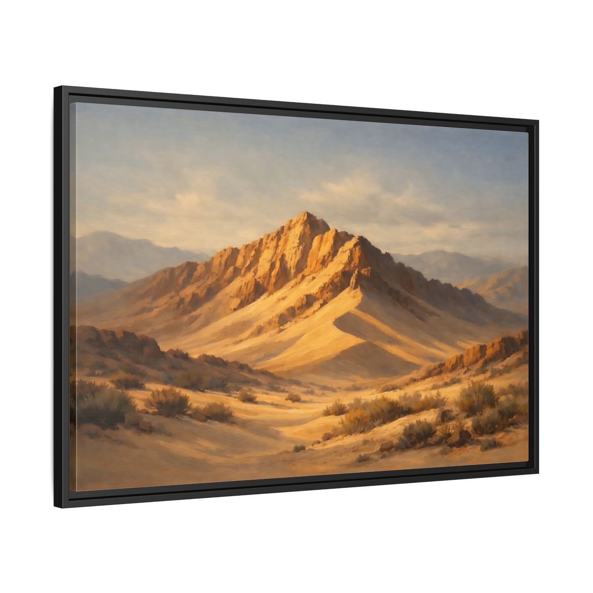 Side Mockup 13. Nature Desert Mountains Golden Desert Landscape shown as stretched canvas wall art